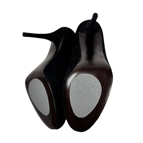 Stuart Weitzman Pip Toe Heels Sz.9 Black Suede Hidden Platform Minimalist Pumps - Picture 9 of 10